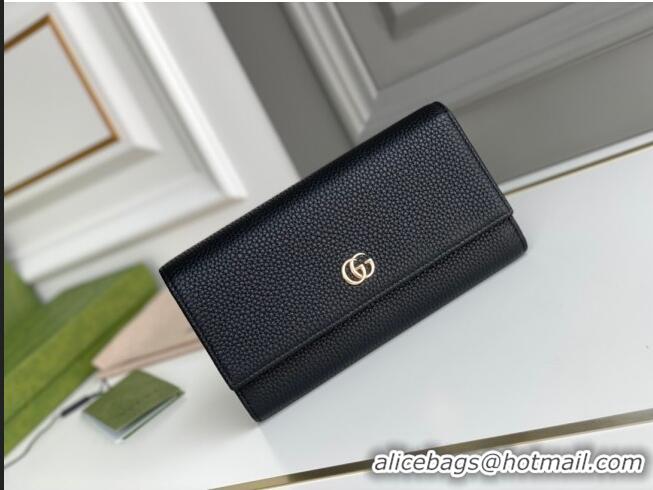 Discount Gucci GG Marmont Textured Leather Continental Wallet 456116 Black 2021