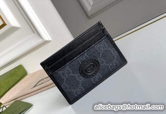 Top Grade Gucci Men's Black GG Canvas Card Case Wallet with Interlocking G 673002 2021 