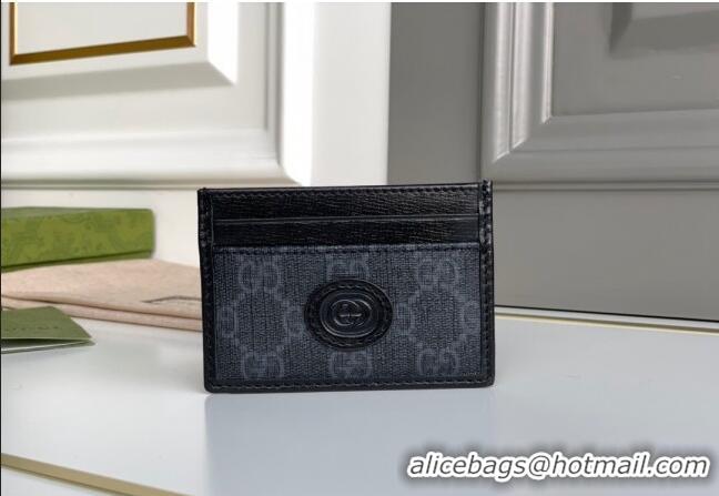 Top Grade Gucci Men's Black GG Canvas Card Case Wallet with Interlocking G 673002 2021 