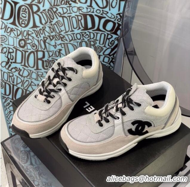 Cheap Price Chanel Fabric & Suede Sneakers G38299 Gray/White