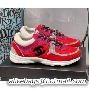 Popular Style Chanel Fabric & Suede Sneakers G38299 Pink/Red