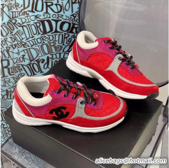 Popular Style Chanel Fabric & Suede Sneakers G38299 Pink/Red