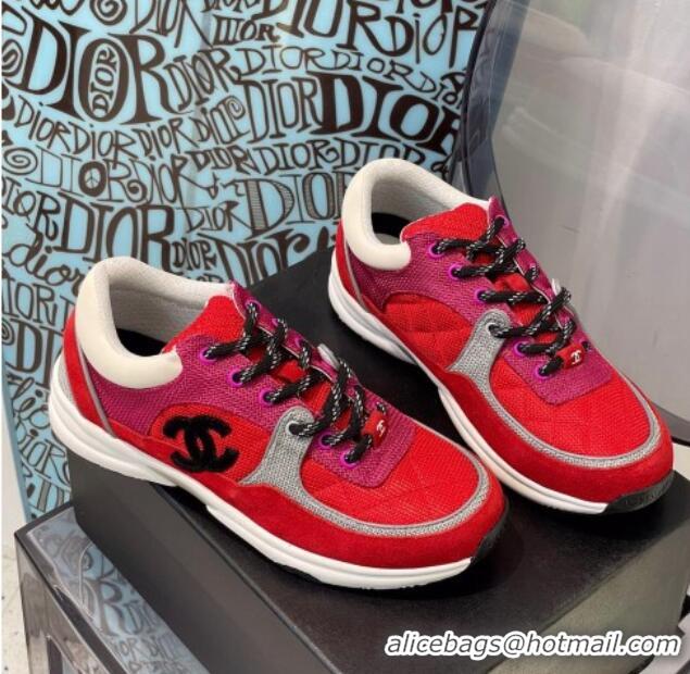 Popular Style Chanel Fabric & Suede Sneakers G38299 Pink/Red