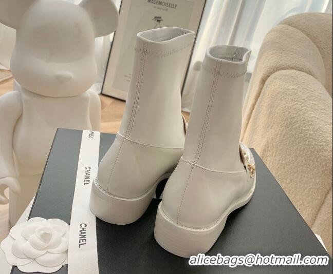 Discount Chanel Leather Pearl Ankle Boots 092709 Apricot