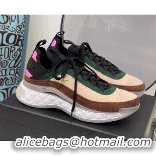 Super Quality Chanel Suede Sneakers 092712 Apricot/Green