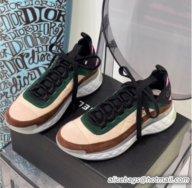 Super Quality Chanel Suede Sneakers 092712 Apricot/Green