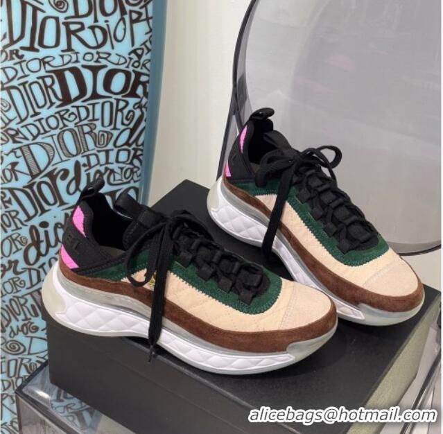 Super Quality Chanel Suede Sneakers 092712 Apricot/Green