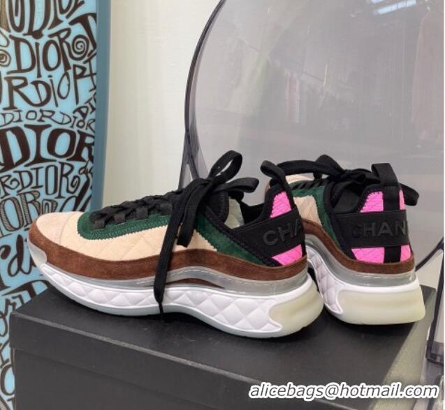 Super Quality Chanel Suede Sneakers 092712 Apricot/Green