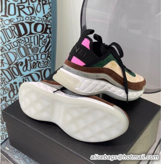 Super Quality Chanel Suede Sneakers 092712 Apricot/Green