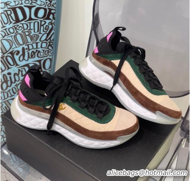 Super Quality Chanel Suede Sneakers 092712 Apricot/Green