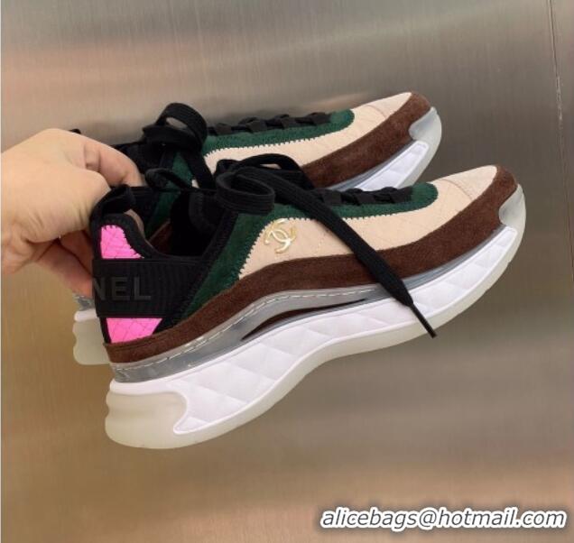 Super Quality Chanel Suede Sneakers 092712 Apricot/Green