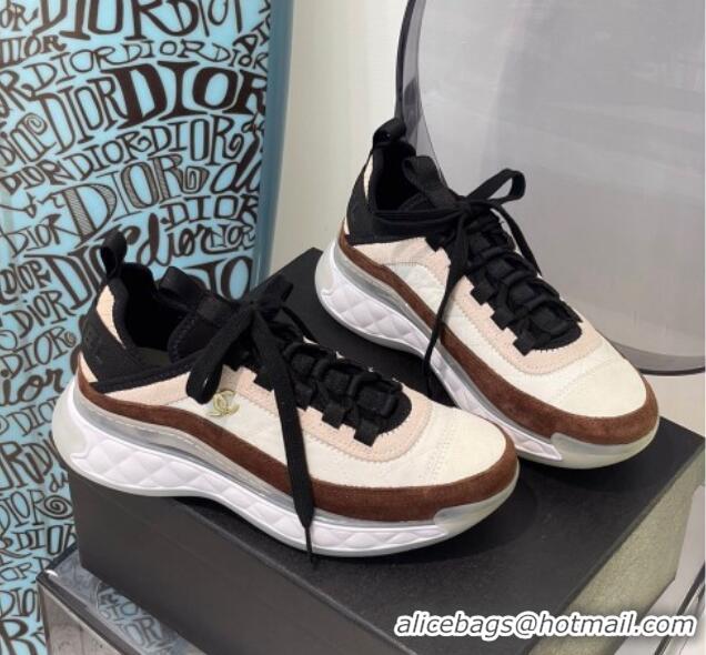 Top Quality Chanel Suede Sneakers 092712 Apricot/White