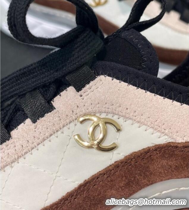 Top Quality Chanel Suede Sneakers 092712 Apricot/White