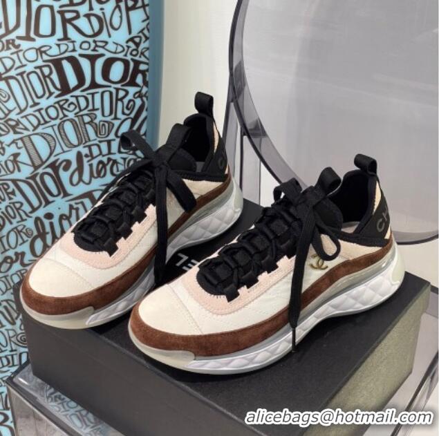 Top Quality Chanel Suede Sneakers 092712 Apricot/White