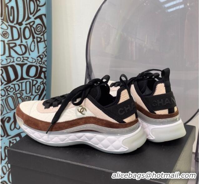 Top Quality Chanel Suede Sneakers 092712 Apricot/White