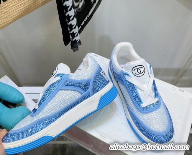 Top Design Chanel Crystal Sneakers 092718 Light Blue