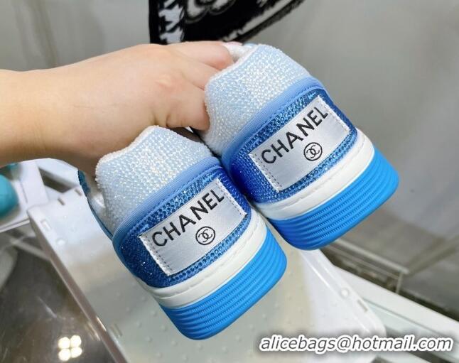 Top Design Chanel Crystal Sneakers 092718 Light Blue