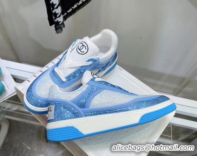 Top Design Chanel Crystal Sneakers 092718 Light Blue