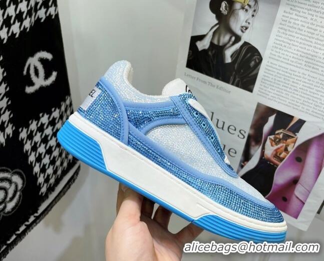 Top Design Chanel Crystal Sneakers 092718 Light Blue