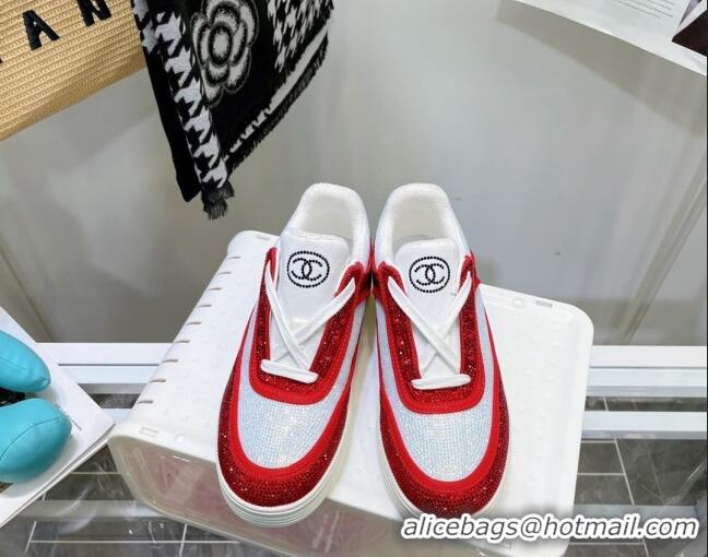 Stylish Chanel Crystal Sneakers 092718 Red