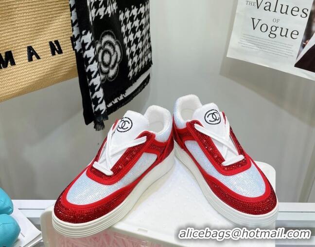 Stylish Chanel Crystal Sneakers 092718 Red