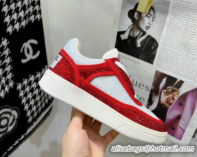 Stylish Chanel Crystal Sneakers 092718 Red