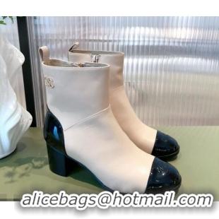 Good Product Chanel Calfskin and Patent Leather Ankle Boots 092723 Apricot