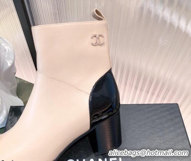 Good Product Chanel Calfskin and Patent Leather Ankle Boots 092723 Apricot