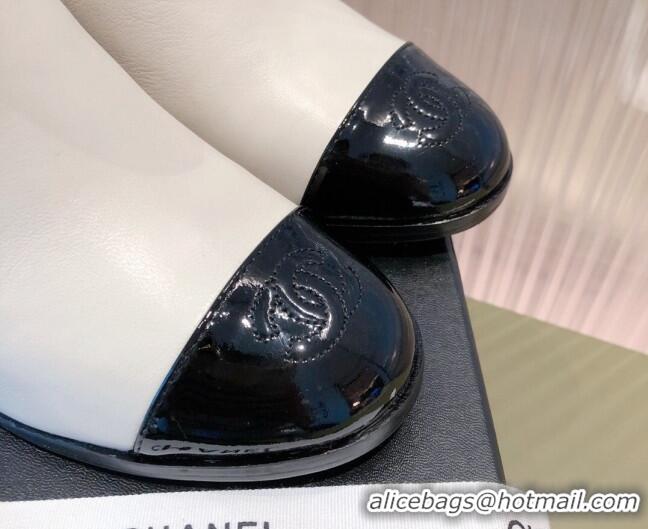 Charming Chanel Calfskin and Patent Leather Ankle Boots 092723 White