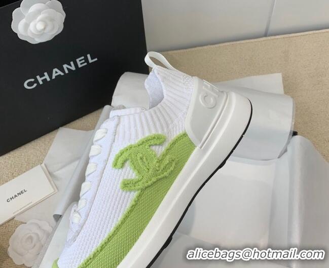 Top Grade Chanel Knitwear Sneakers G38332 White/Green