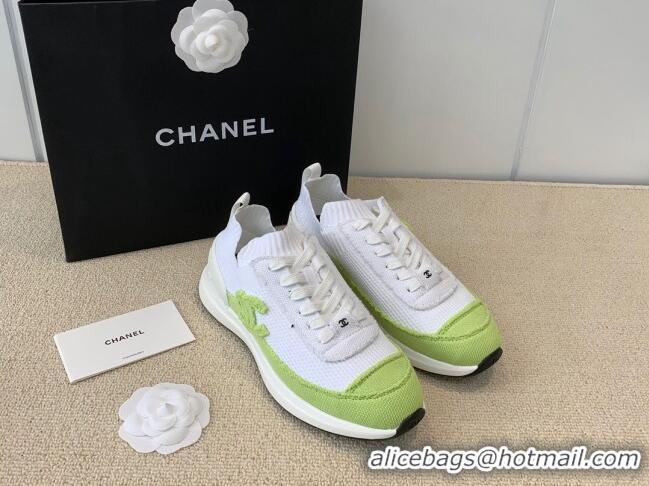 Top Grade Chanel Knitwear Sneakers G38332 White/Green