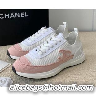 Classic Hot Chanel Knitwear Sneakers G38332 White/Pink