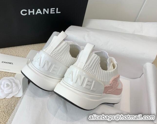 Classic Hot Chanel Knitwear Sneakers G38332 White/Pink