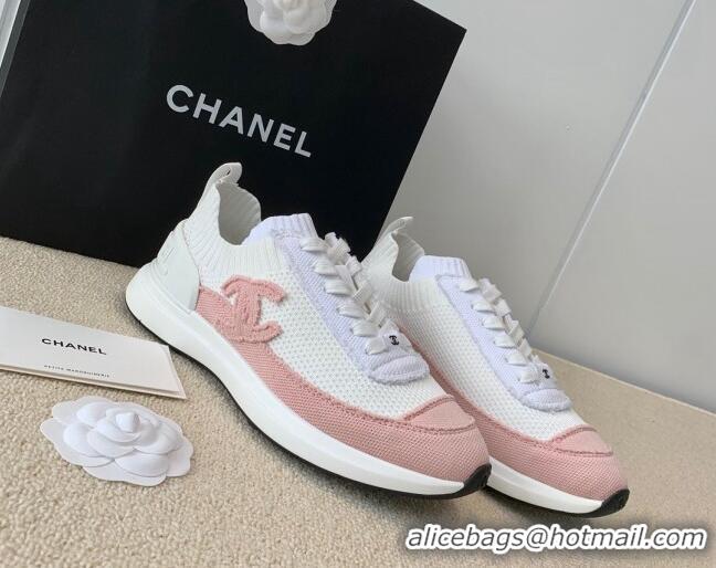 Classic Hot Chanel Knitwear Sneakers G38332 White/Pink