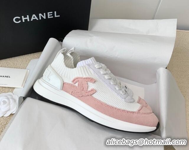 Classic Hot Chanel Knitwear Sneakers G38332 White/Pink