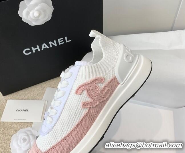 Classic Hot Chanel Knitwear Sneakers G38332 White/Pink