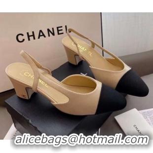 Low Cost Chanel Slingbacks In Grosgrain and Lambskin 012052 Nude/Black