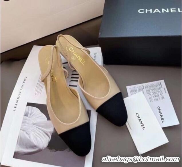 Low Cost Chanel Slingbacks In Grosgrain and Lambskin 012052 Nude/Black