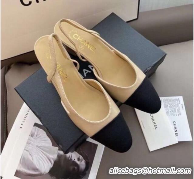 Low Cost Chanel Slingbacks In Grosgrain and Lambskin 012052 Nude/Black