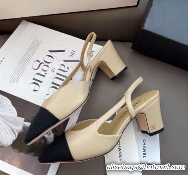 Low Cost Chanel Slingbacks In Grosgrain and Lambskin 012052 Nude/Black