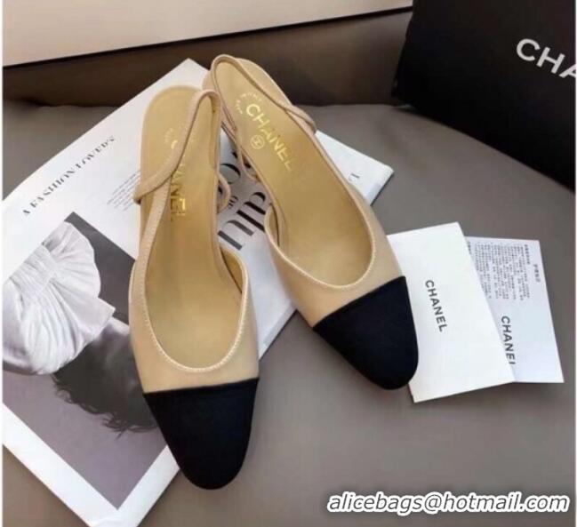 Low Cost Chanel Slingbacks In Grosgrain and Lambskin 012052 Nude/Black