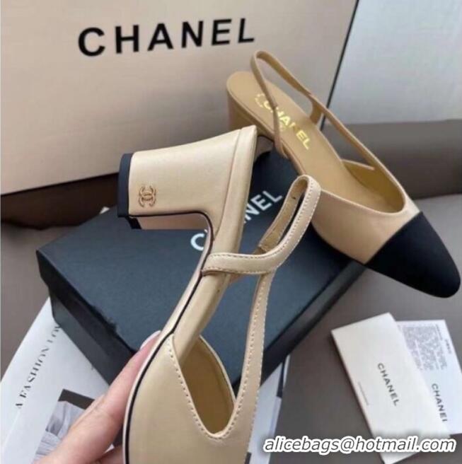 Low Cost Chanel Slingbacks In Grosgrain and Lambskin 012052 Nude/Black