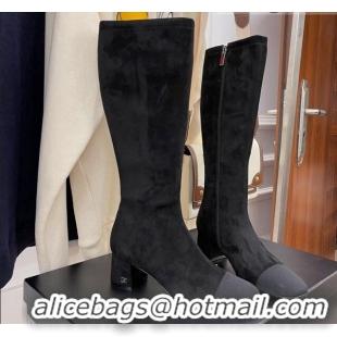 Best Price Chanel Suede Calf-High Boots 5cm Black 111045