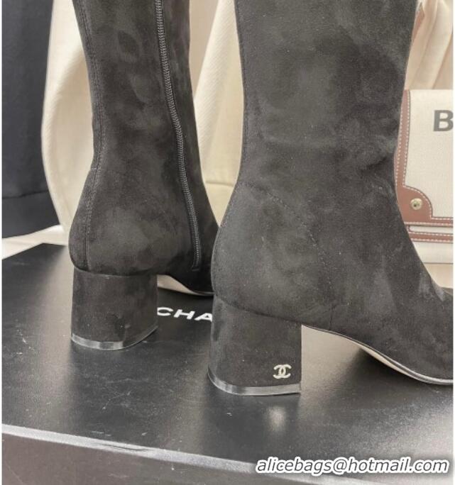 Best Price Chanel Suede Calf-High Boots 5cm Black 111045