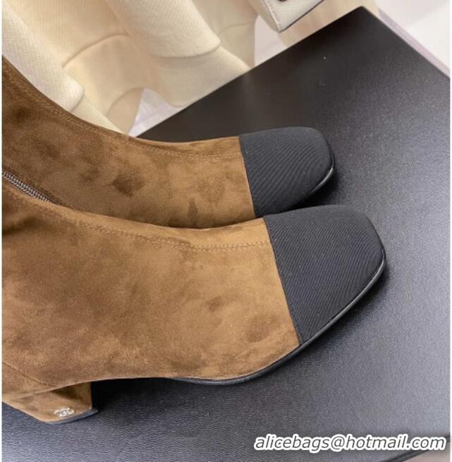 Good Looking Chanel Suede Calf-High Boots 5cm 111045 Brown