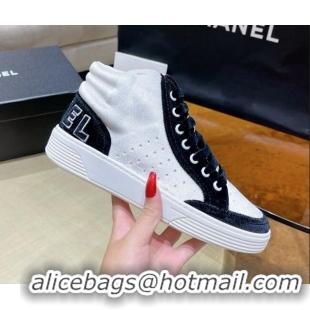 Top Quality Chanel Velvet High-Top Sneakers 111103 White