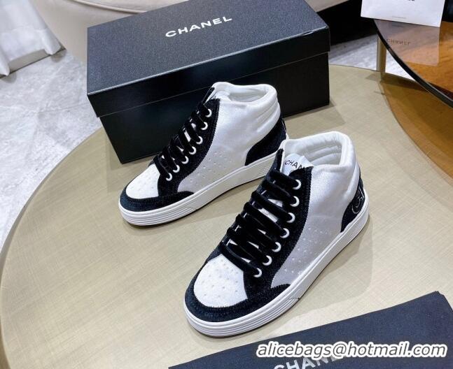 Top Quality Chanel Velvet High-Top Sneakers 111103 White