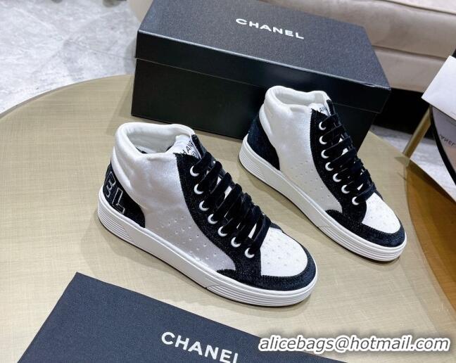 Top Quality Chanel Velvet High-Top Sneakers 111103 White