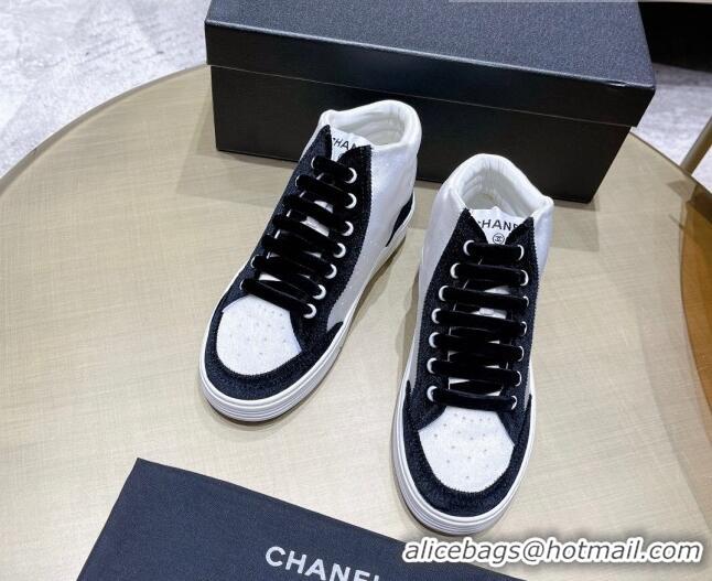 Top Quality Chanel Velvet High-Top Sneakers 111103 White