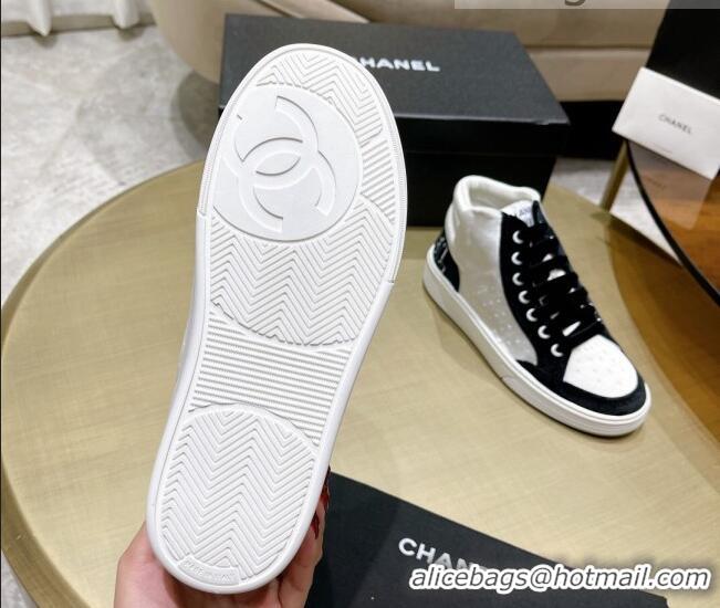 Top Quality Chanel Velvet High-Top Sneakers 111103 White